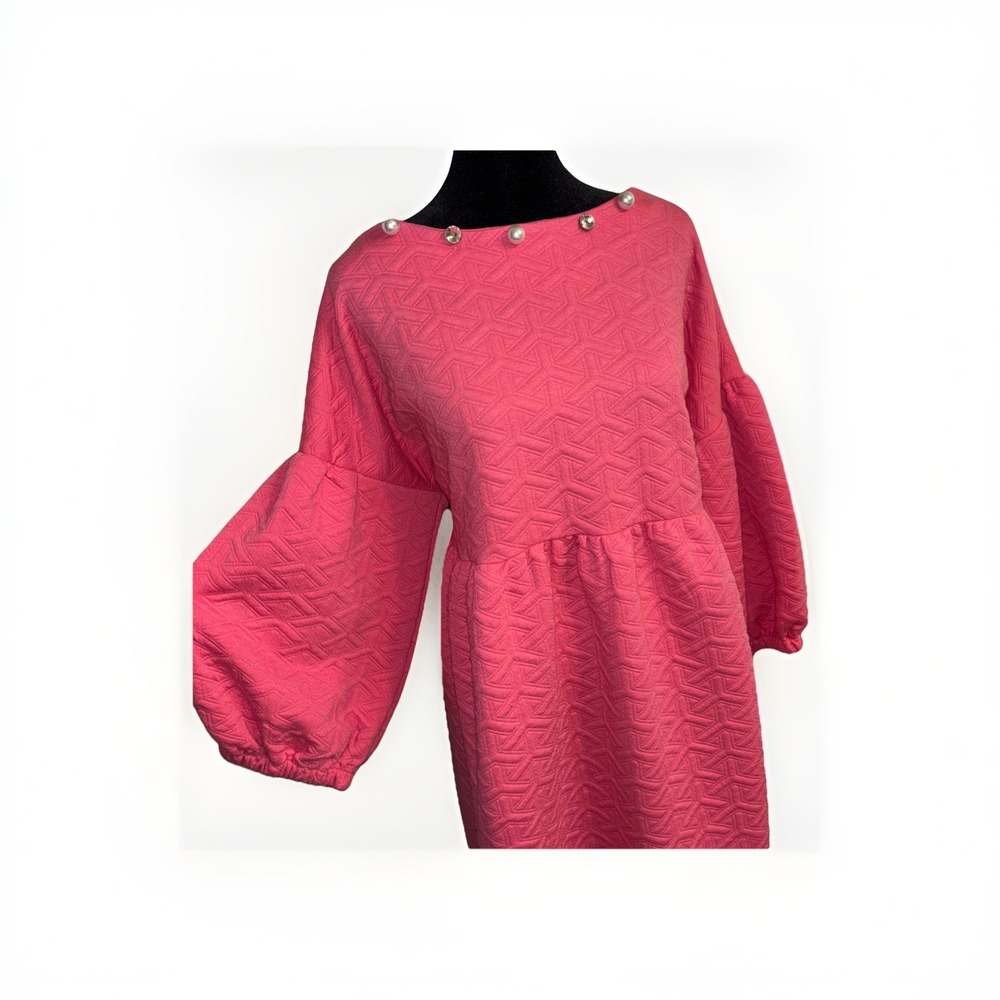 Simply Southern Quilted Dress Pearl Embellished Neck Size Large Puffed Sleeves